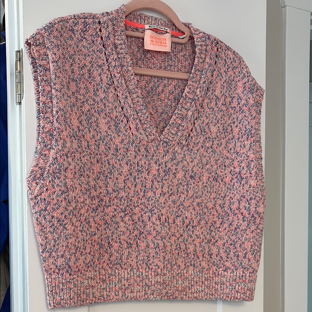 Scotch & Soda Coral and Navy V-Neck Sweater Vest